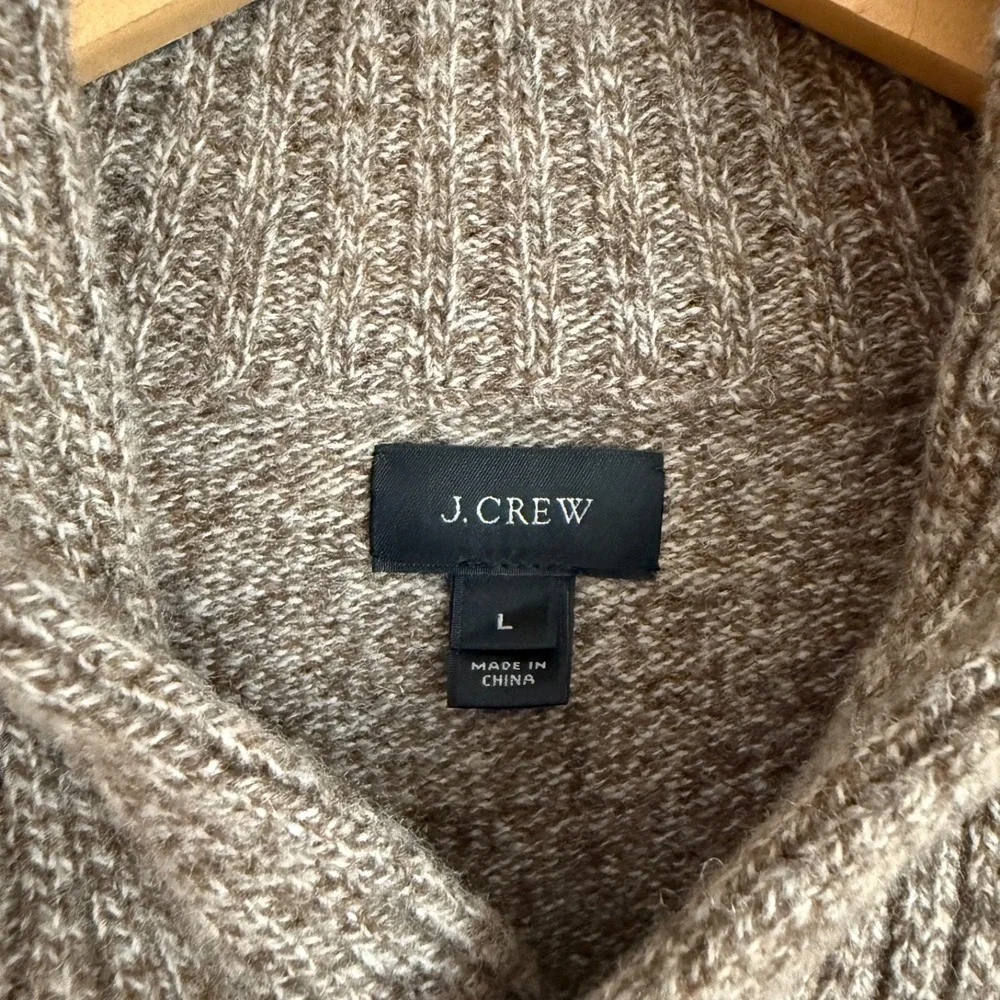 J.Crew Lambswool Shawl Collar‎ Sweater Brown Large 100% Wool Pullover